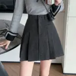 Seoulish High Waist Vintage Woolen Women's A-line Short Skirts 2025 New Vintage Autumn Winter Pleated Casual Skater Mini Skirts