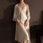 Plus Size Long 2PCS Robe Nightgown Set Pajama Elegant Kimono Bathrobe Gown Sleepwear Summer Sexy Women's Homewear Loungewear - Image 5