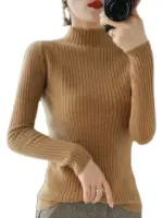 Women Sweater Autumn Winter Thick Warm Slim Fit Sweaters Solid Long Sleeve Fashion Korean Jumpers Half High Collar Knitwears - Image 4