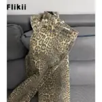 American Retro Leopard High Waist Baggy Jeans Women's Casual Pockets Hip-hop Pants 2024 Spring Y2K Oversiz Panther Denim Trouser - Image 3