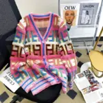 Women Long Sleeve Sweater Cardigan Twist Cable Knitted V-Neck Knitwear Coat Button Down Rainbow Jacket - Image 2