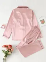 Women Autumn Winter Silk Pajamas Set Casual Soft Breathable and Relaxed Fit Long Shirt Tops and Long Pants Sleepwear - Image 2