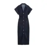 Denim Dress Women's Spring Summer Casual Long Dresses For Women 2026 New Fashion Ruched Short Sleeve Streetwear Midi Dress - Image 2